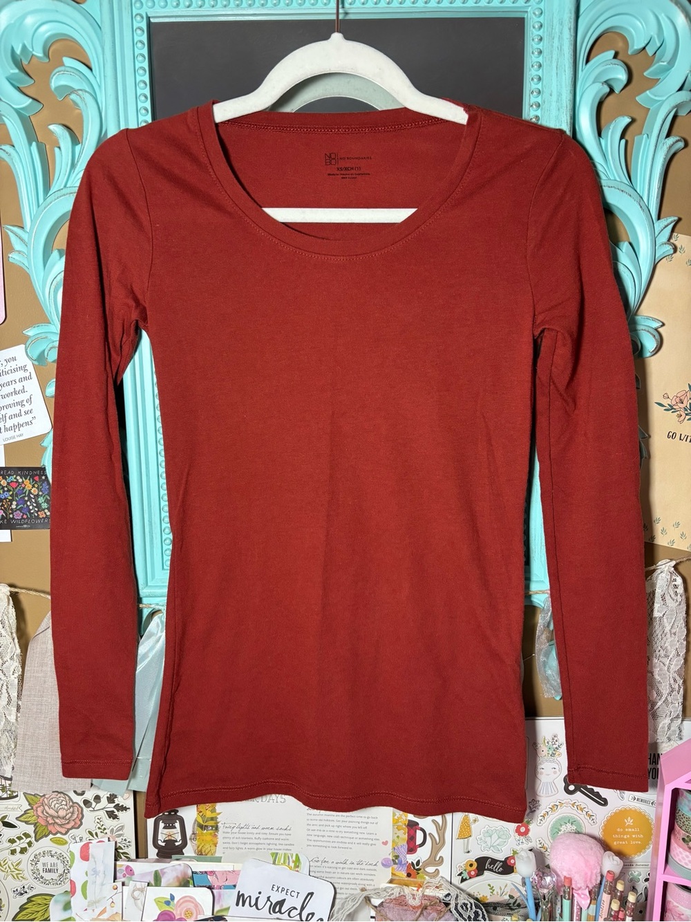 NOBO No Boundaries Dark Orange Fitted Long Sleeve T-Shirt Top Sz.XS (1) Autumnal